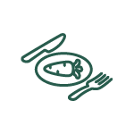 Icon of knife, fork and plate with a carrot on it representing our food  smart program