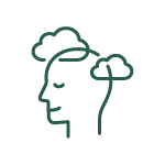Icon of a person's head intersecting with calm clouds representing mental health