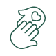 Icon of two hands holding each other with a heart in one of them
