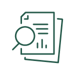 Icon of a magnifying glass over documents representing a report