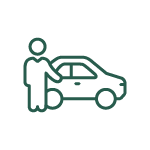Icon of a person standing in front of a small car