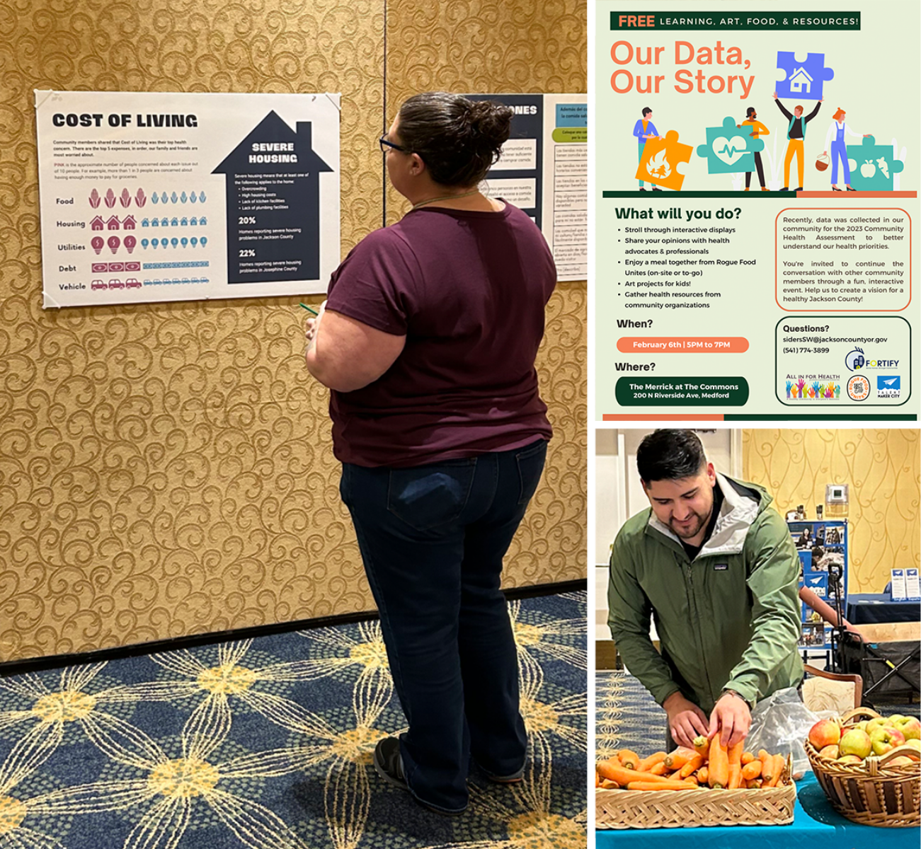 Man and woman attend event on the findings of a community health assessment for Jackson and Josephine counties, Oregon.
