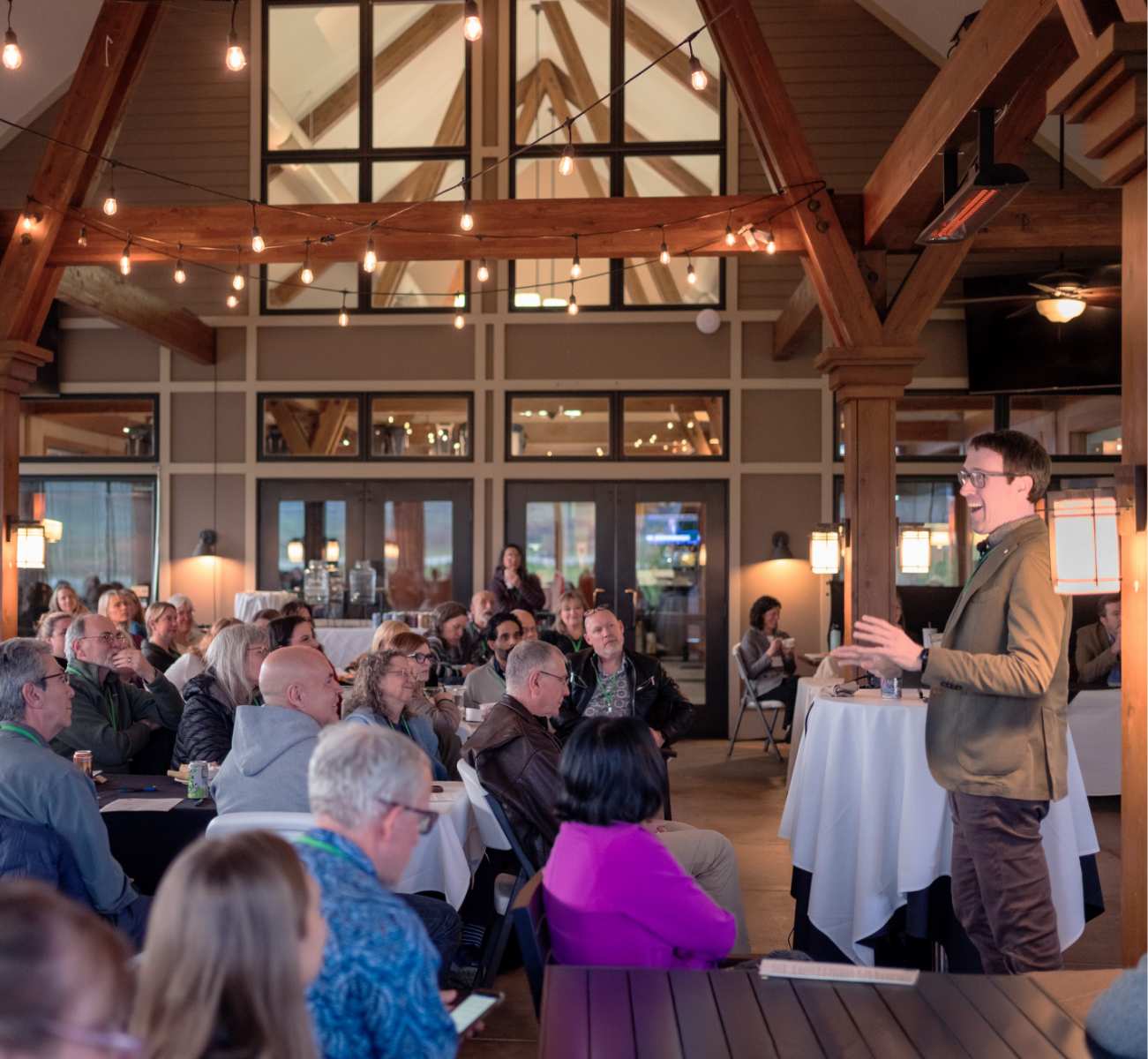 Attendees listen to speaker at a Southern Oregon Medical Society meeting.